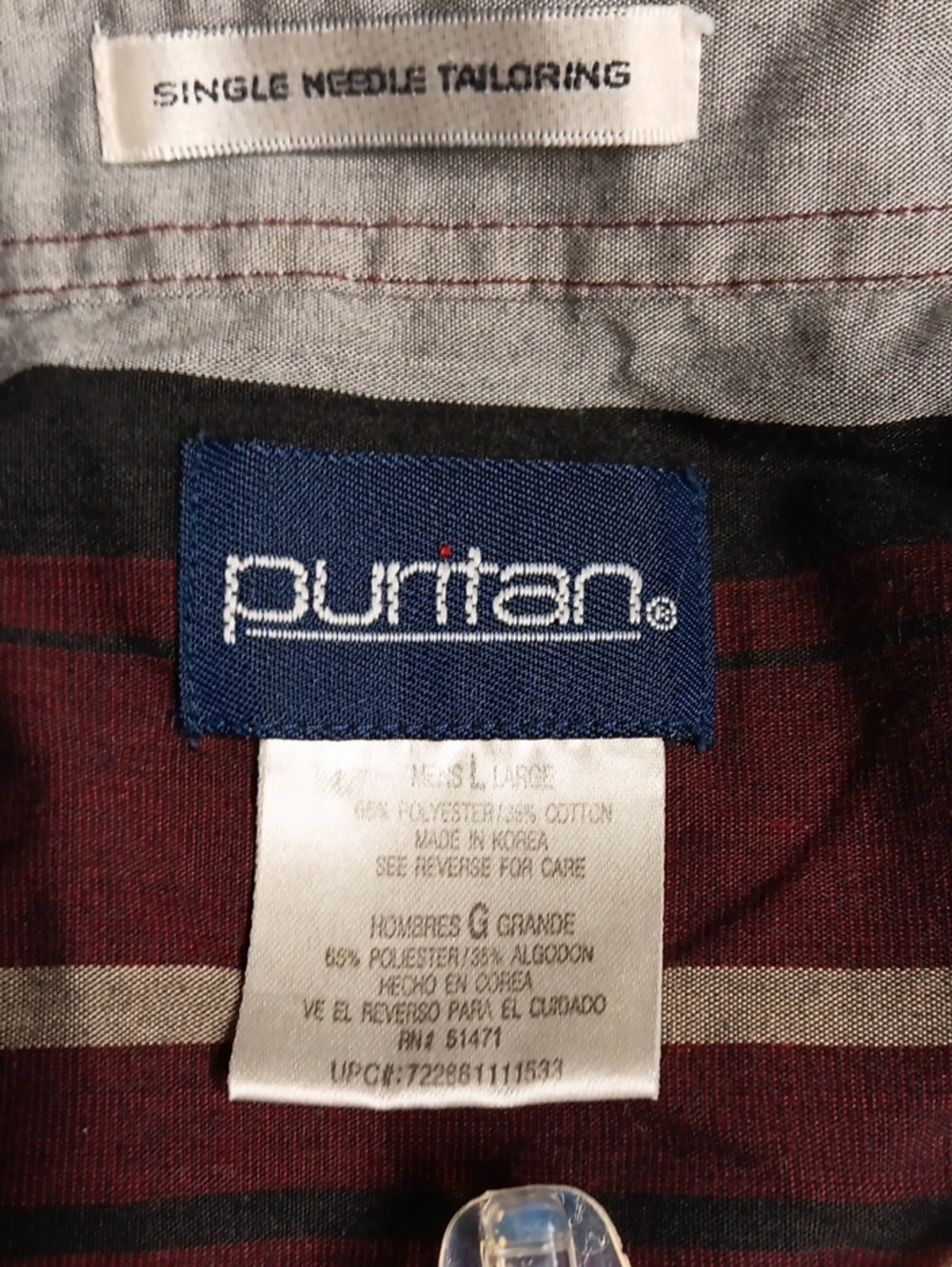 Puritan Men’s Short-Sleeve Vertical Stripe Shirt in Maroon & Gray EUC - Picture 2 of 3